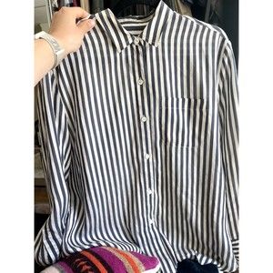 Jenni Kayne Womens Small Striped Button Up Viscose Silk Shirt